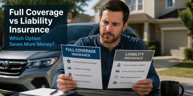 American driver comparing full coverage vs liability insurance options in 2026